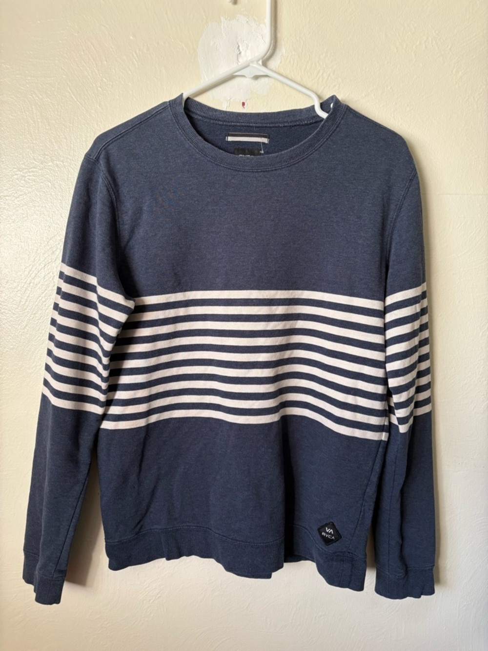 RVCA Navy And White Striped Crewneck Sweater